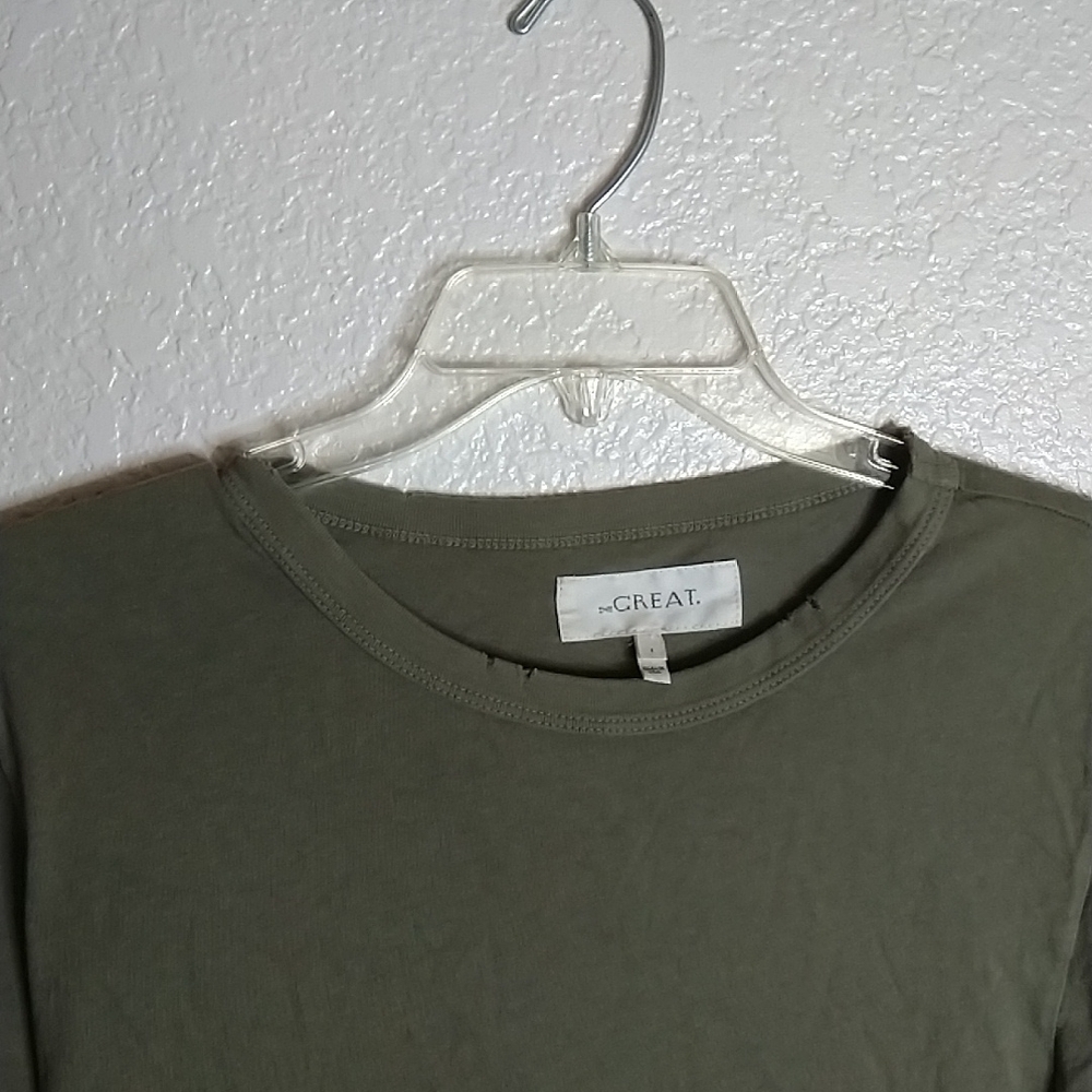 THE GREAT The Ruffle Peplum short sleeve Tee green sz S - Picture 3 of 8